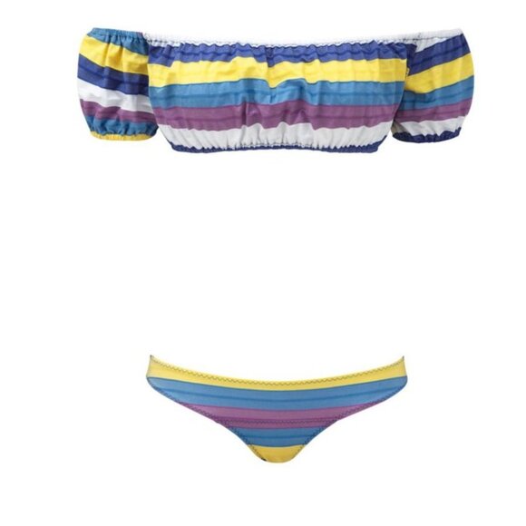 Lisa Marie Fernandez Leandra Two-Piece Bikini Multicolored Stripes Bubble Sleeve - Picture 2 of 9